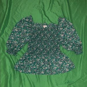 Max Studio Green Smocked Peplum Blouse size XL